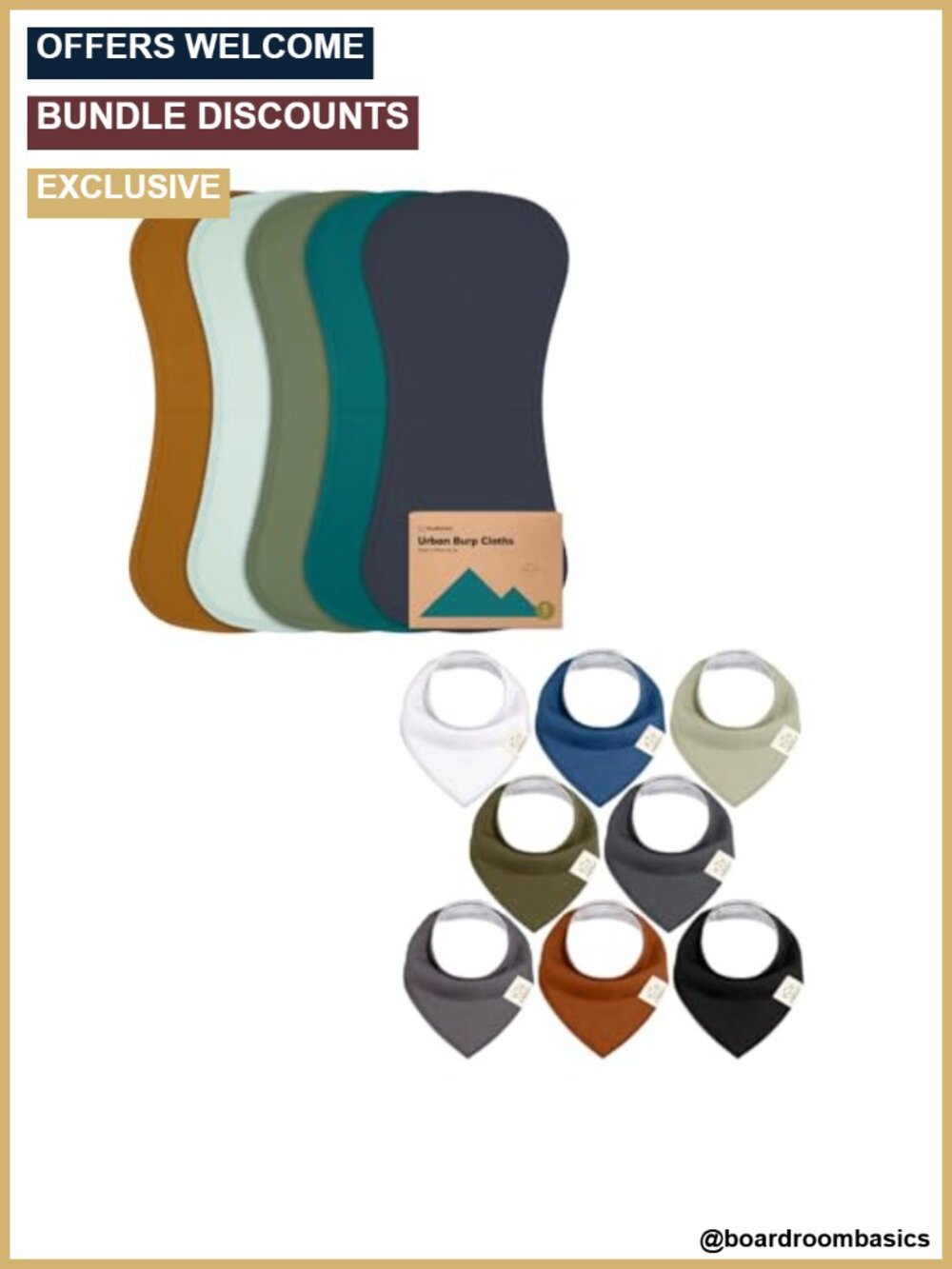Burp Cloths & Bandana Bibs Set GOTS Cotton Absorbent